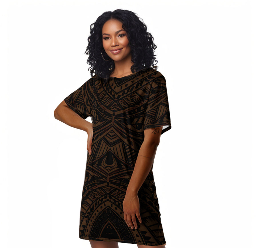 Poly Tattoo Dark Brown & Black T-shirt Dress
