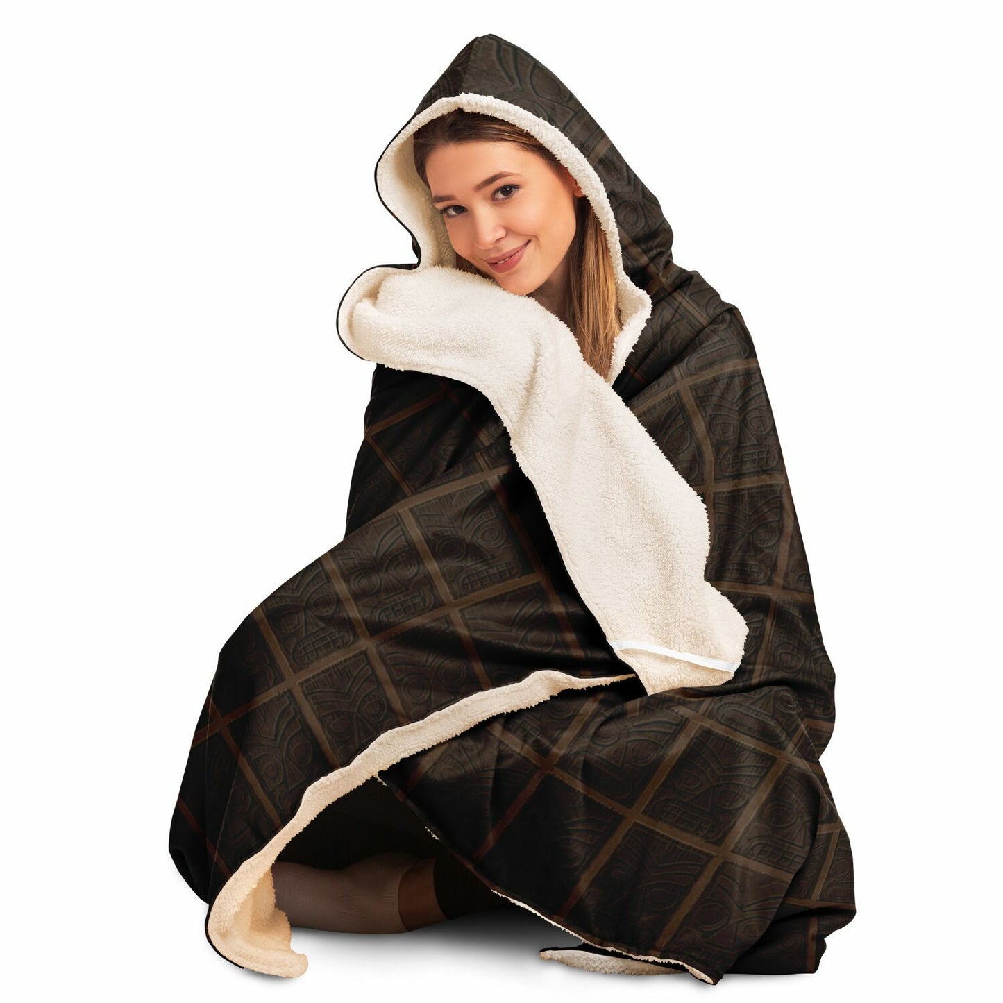 Tiki Faces Hooded Blanket - Mahogany Wood