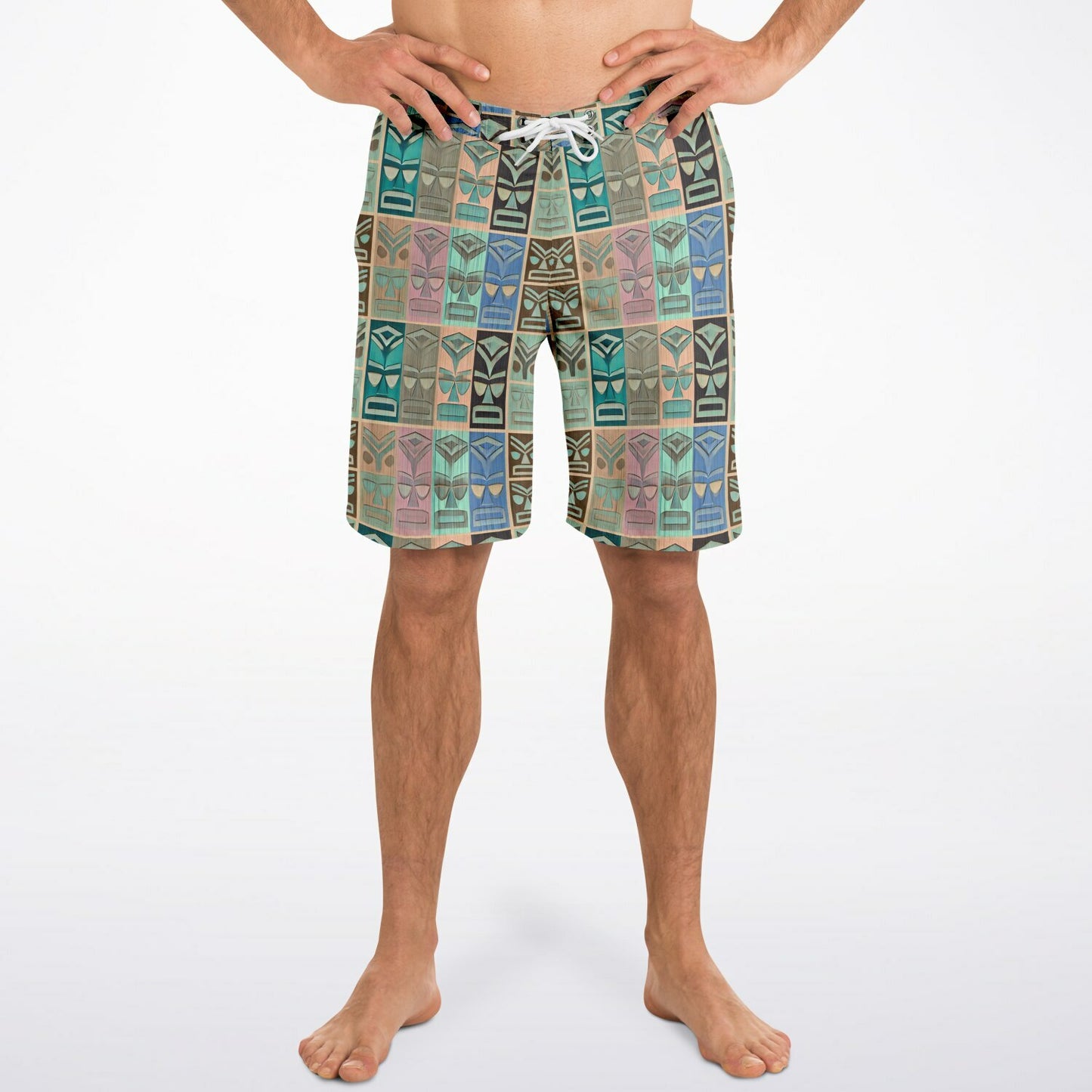 Tiki Surfer Board Shorts - Broad Face Turquoise Pastels