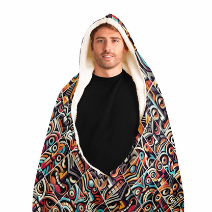 Crazy Tiki Faces Hooded Blanket - Pop Art Deco