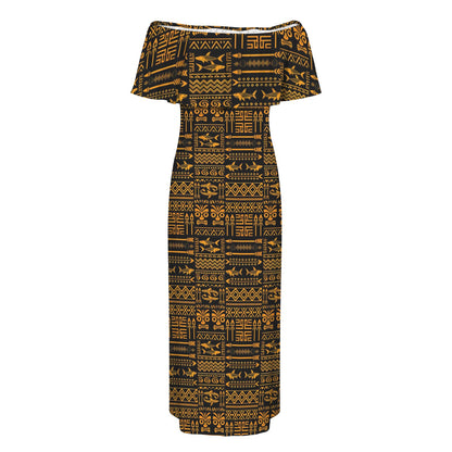 Tribal Tapestry Black & Gold Shoulderless Long Dress