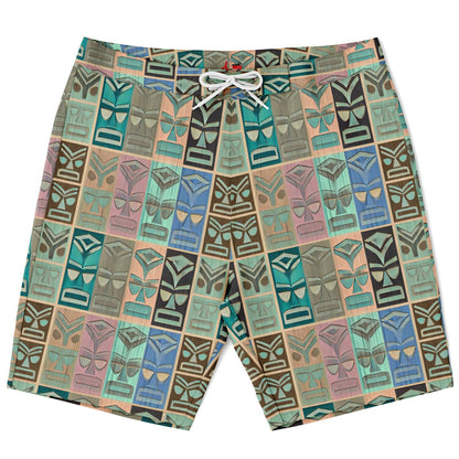 Tiki Surfer Board Shorts - Broad Face Turquoise Pastels