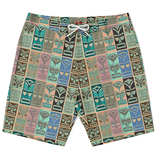 Tiki Surfer Board Shorts - Broad Face Turquoise Pastels