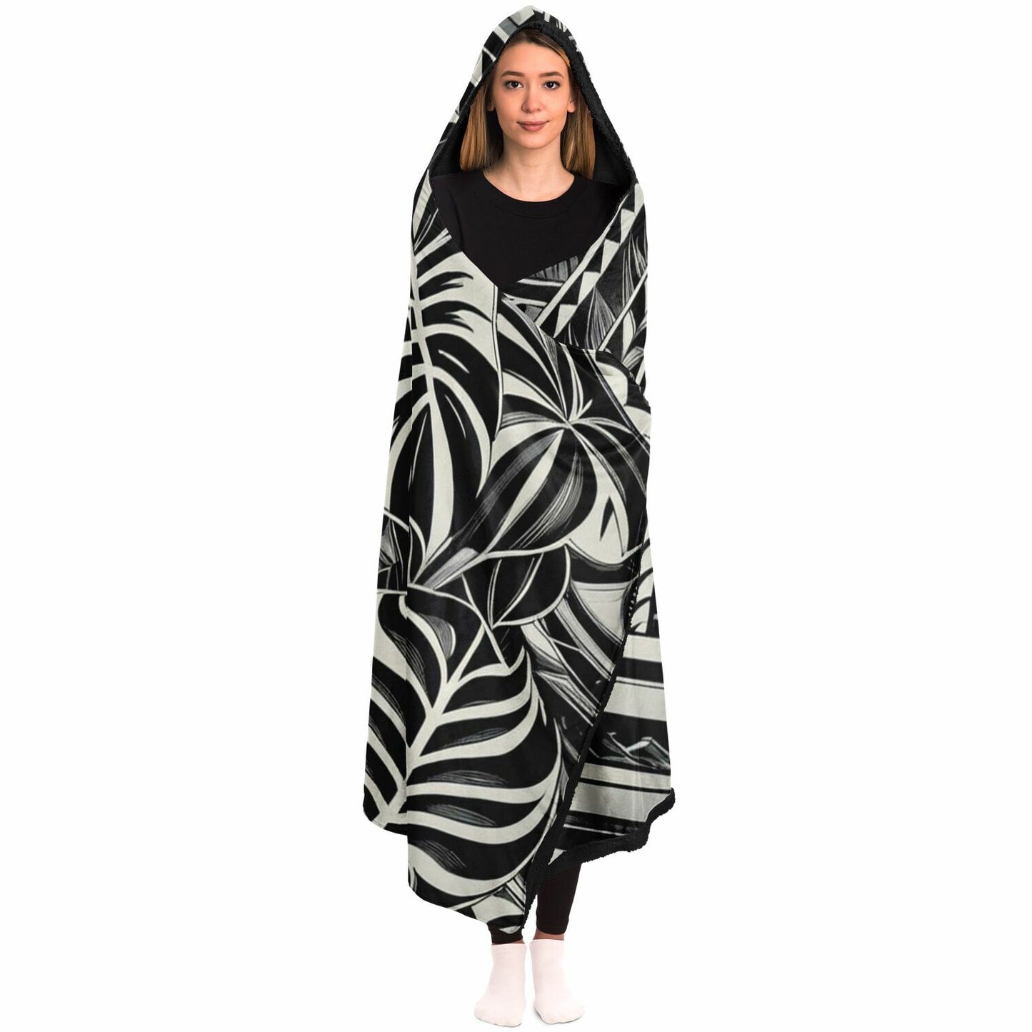 Tribal Hooded Blanket - Poly-Tattoo, Silver