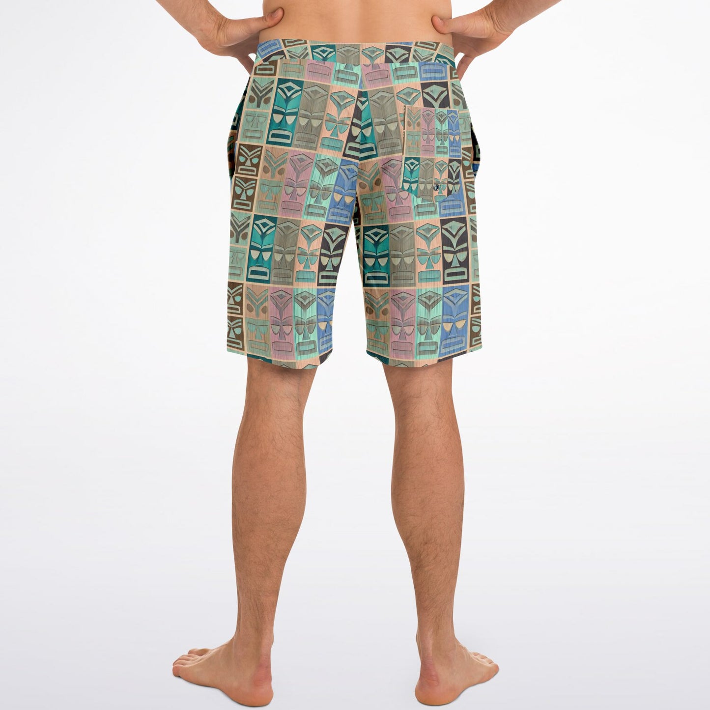 Tiki Surfer Board Shorts - Broad Face Turquoise Pastels