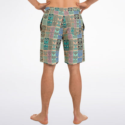 Tiki Surfer Board Shorts - Broad Face Turquoise Pastels