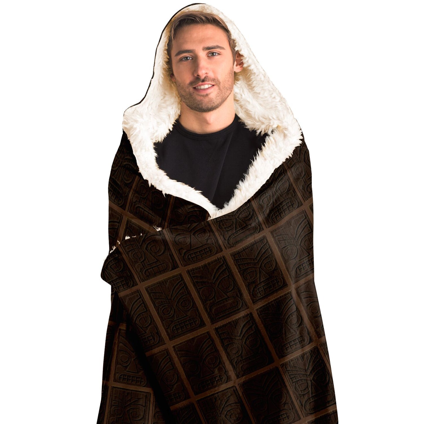 Tiki Faces Hooded Blanket - Mahogany Wood