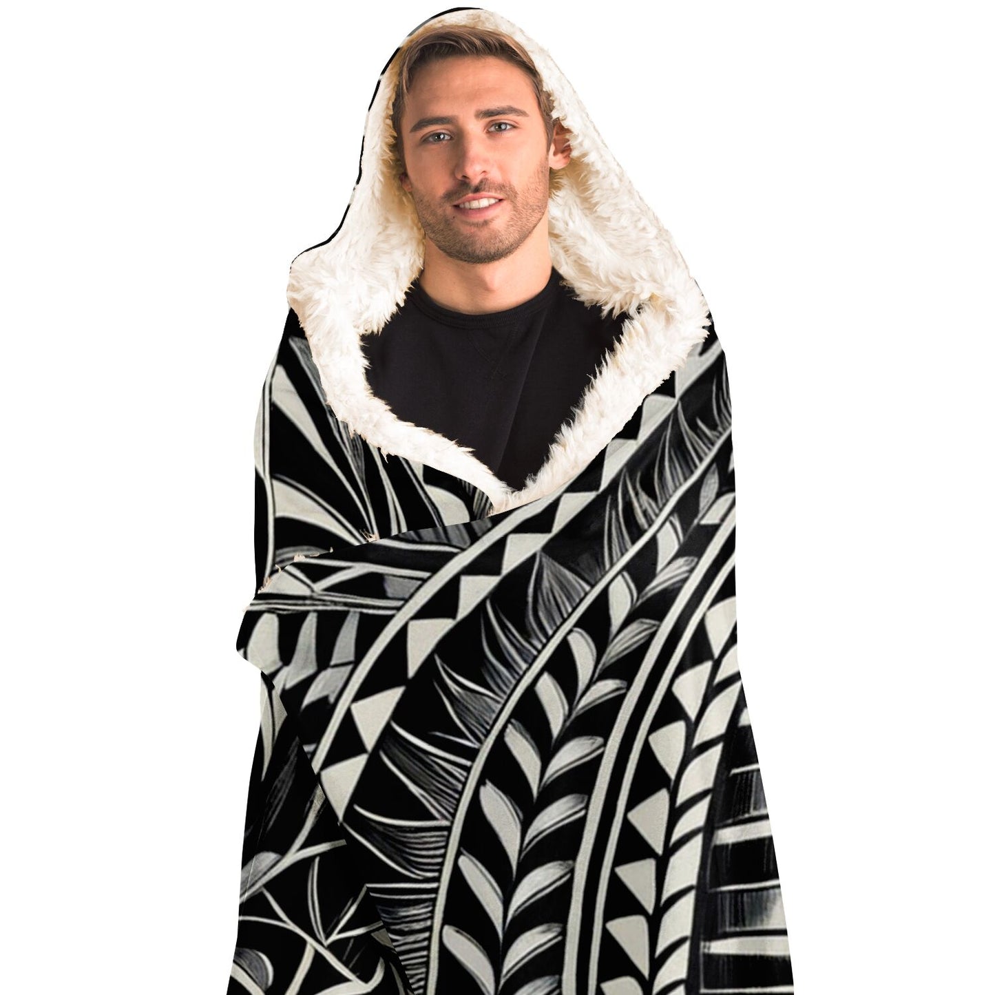 Tribal Hooded Blanket - Poly-Tattoo, Silver