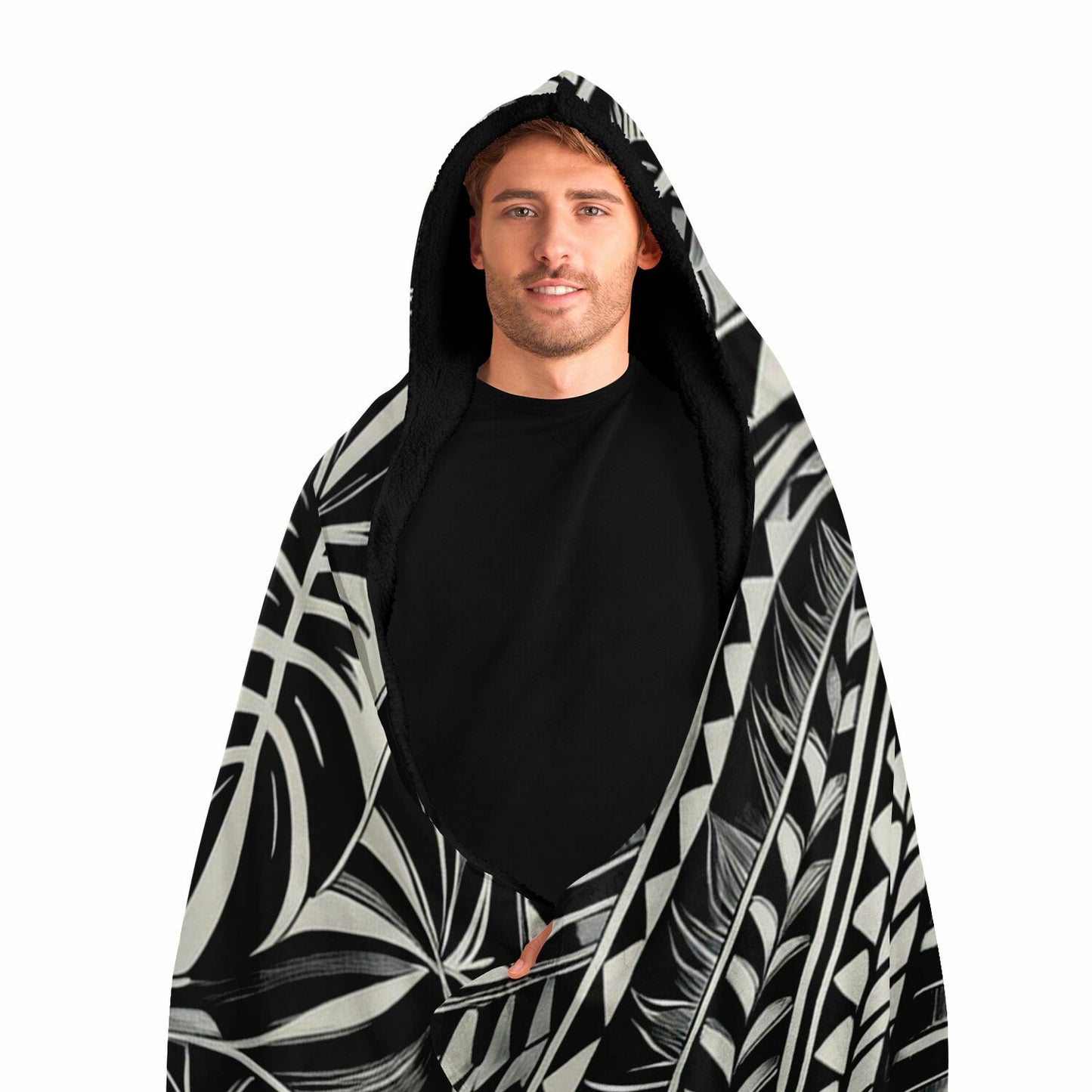 Tribal Hooded Blanket - Poly-Tattoo, Silver