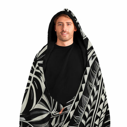 Tribal Hooded Blanket - Poly-Tattoo, Silver