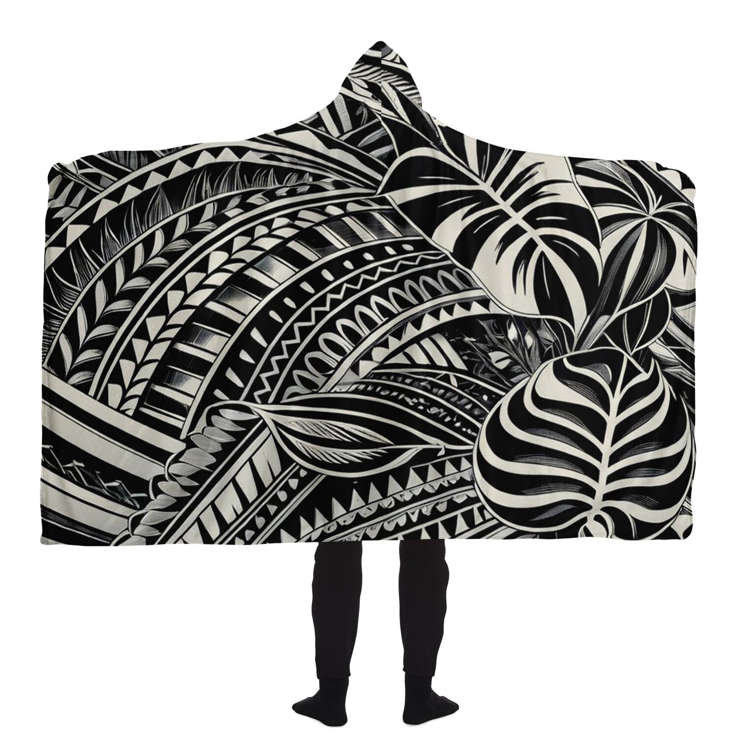 Tribal Hooded Blanket - Poly-Tattoo, Silver