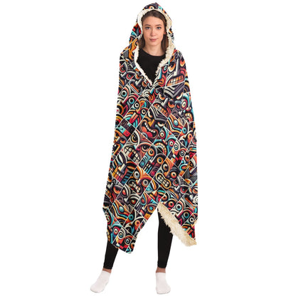 Crazy Tiki Faces Hooded Blanket - Pop Art Deco