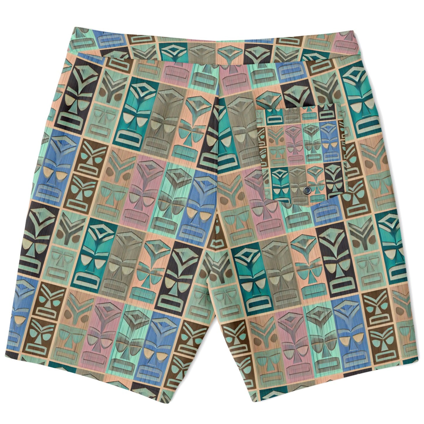 Tiki Surfer Board Shorts - Broad Face Turquoise Pastels