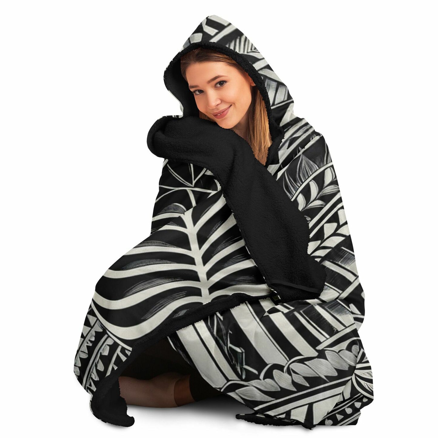 Tribal Hooded Blanket - Poly-Tattoo, Silver