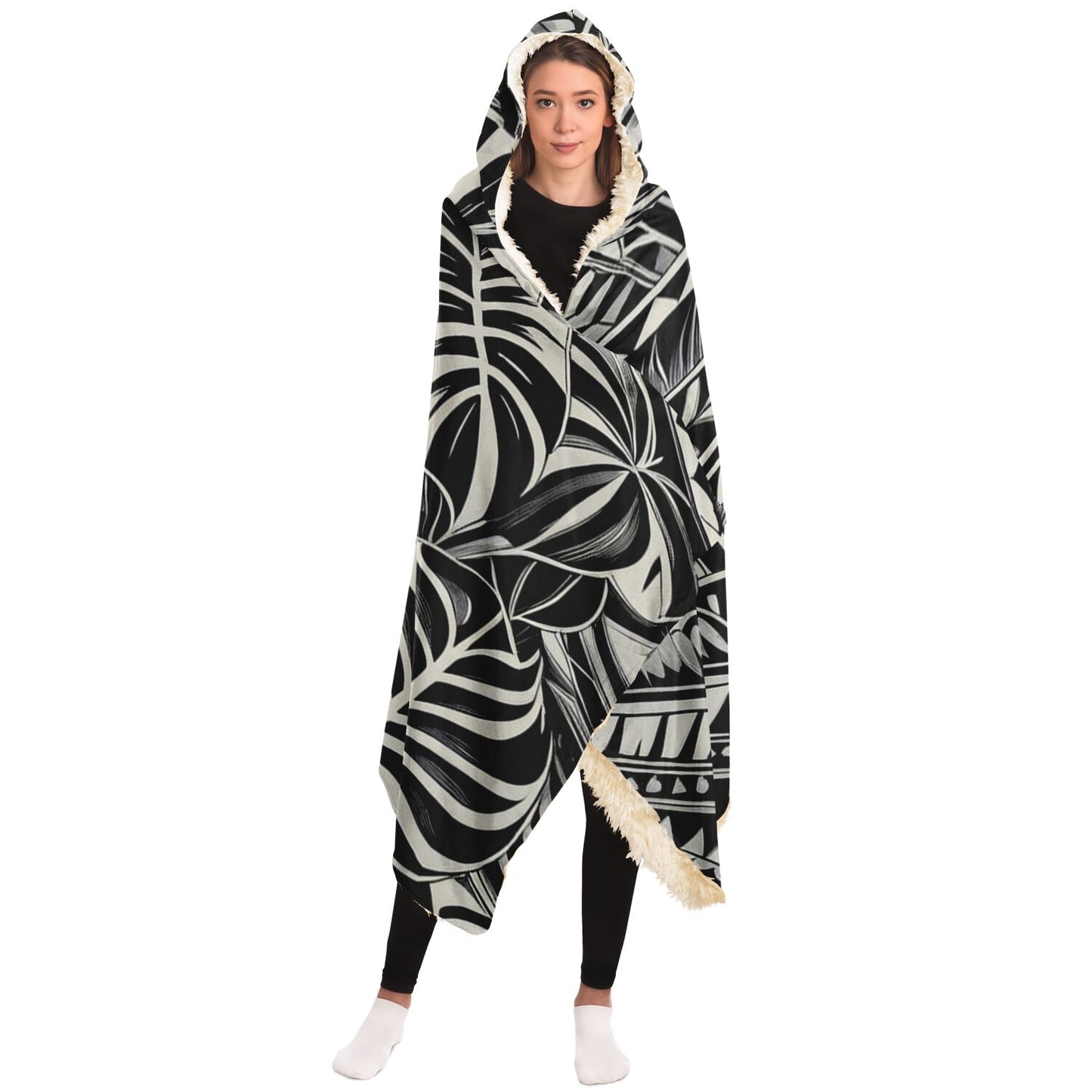 Tribal Hooded Blanket - Poly-Tattoo, Silver