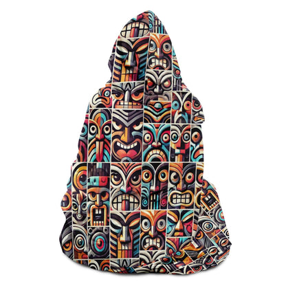 Crazy Tiki Faces Hooded Blanket - Pop Art Deco