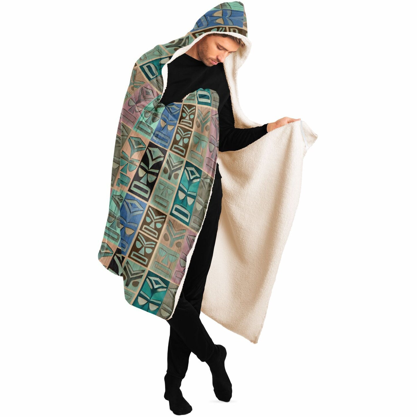 Tiki Long Face Hooded Blanket - Faded Wood, Pastel