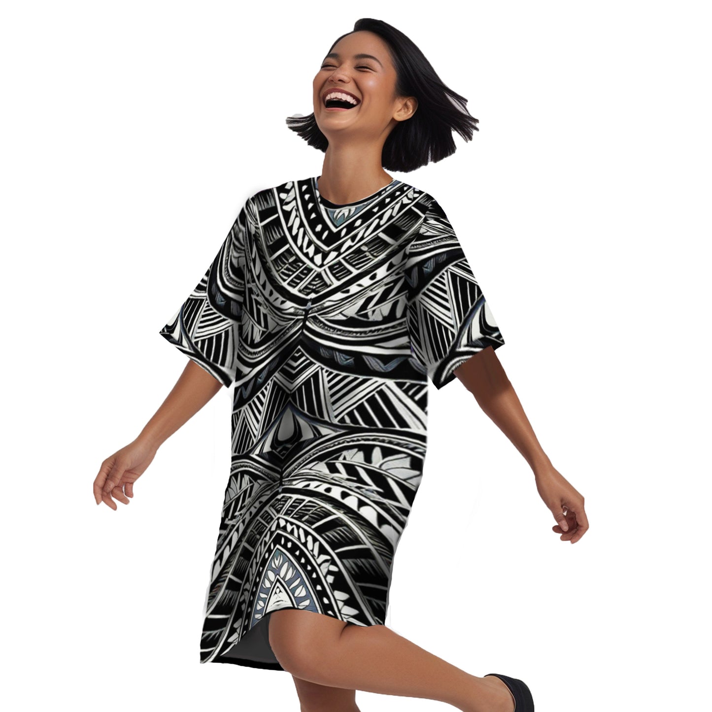 Poly Tattoo Silver & Black T-shirt Dress