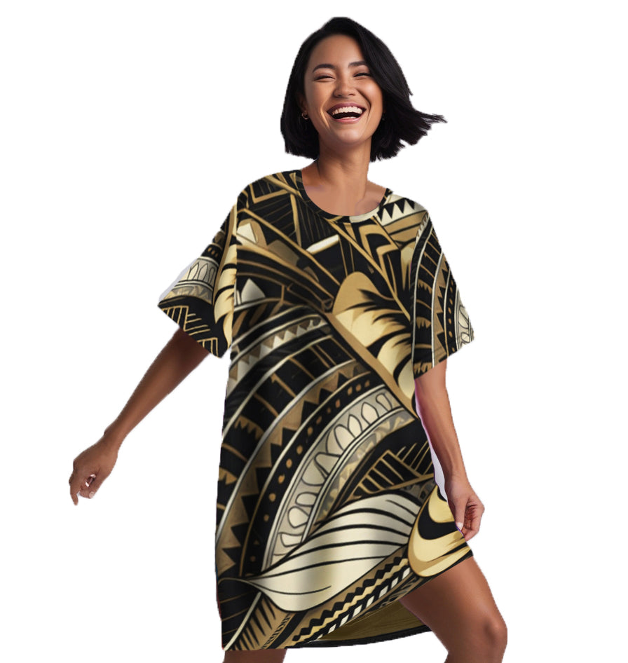 Poly Tattoo Gold T-Shirt Dress