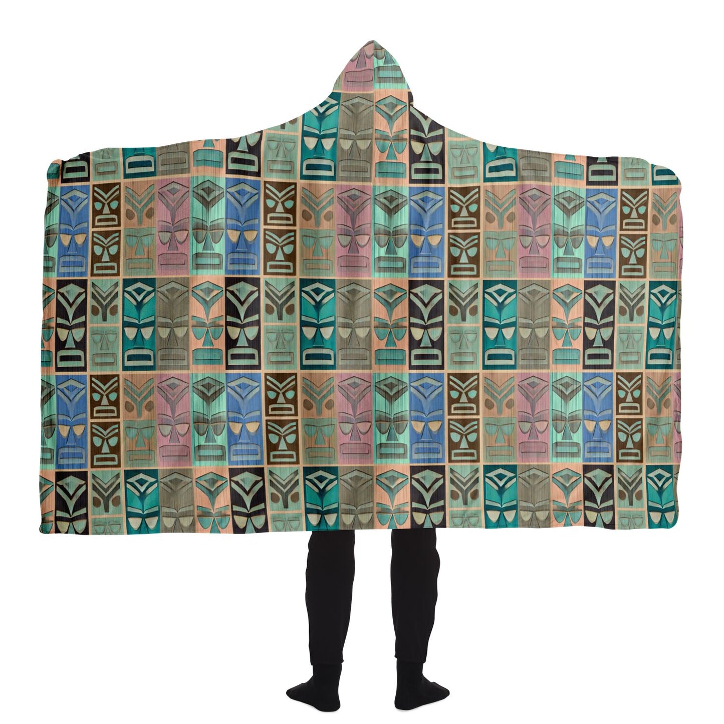 Tiki Long Face Hooded Blanket - Faded Wood, Pastel