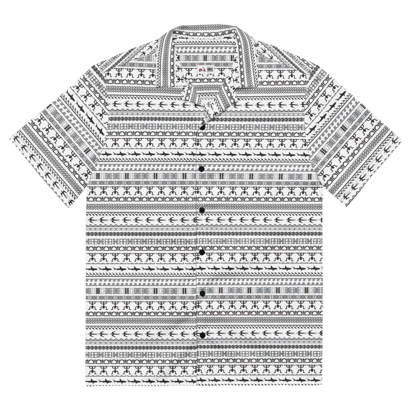 Tribal Button Down Shirt, Islander Pattern, BW