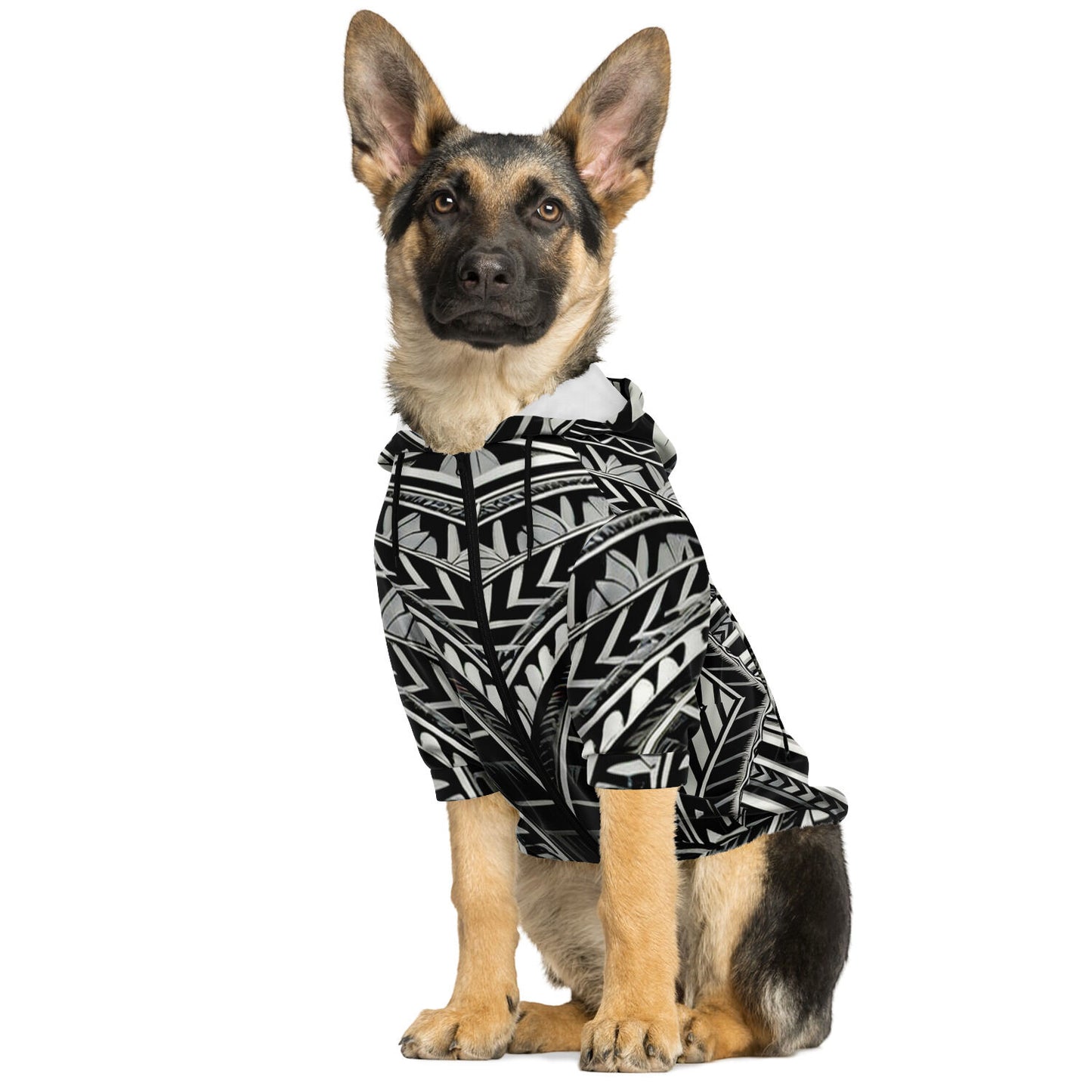 Tribal Doggie Zip-Up Hoodie - Poly-Tattoo, Silver