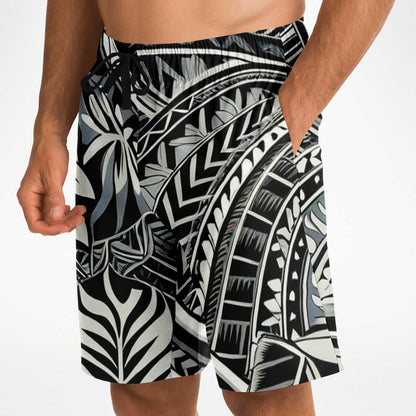 Tribal Long Shorts - Poly-Tattoo, Silver