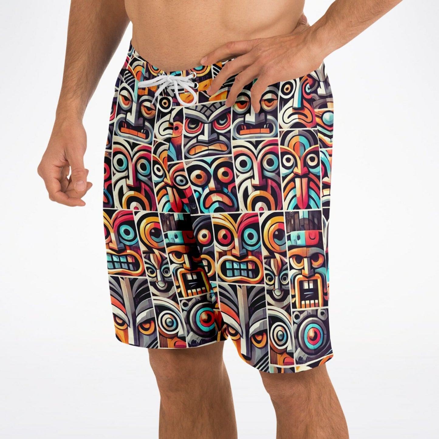 Tiki Surfer Board Shorts - Fierce Face