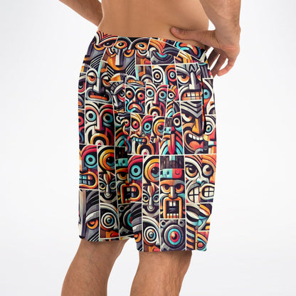 Tiki Surfer Board Shorts - Fierce Face