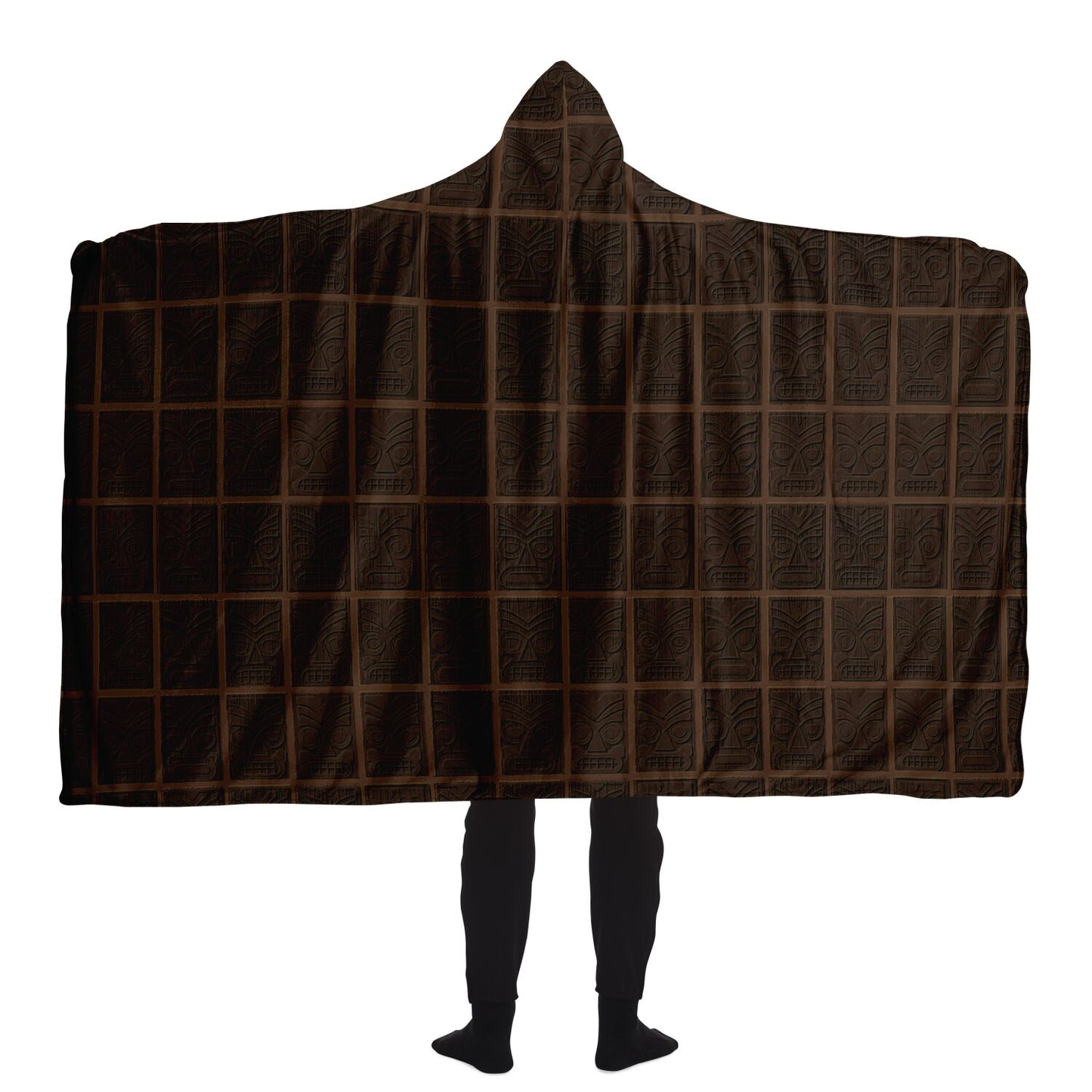 Tiki Faces Hooded Blanket - Mahogany Wood