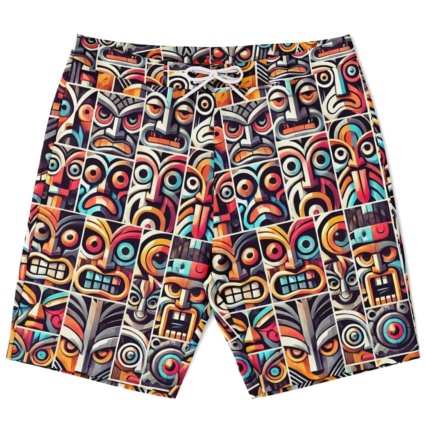 Tiki Surfer Board Shorts - Fierce Face