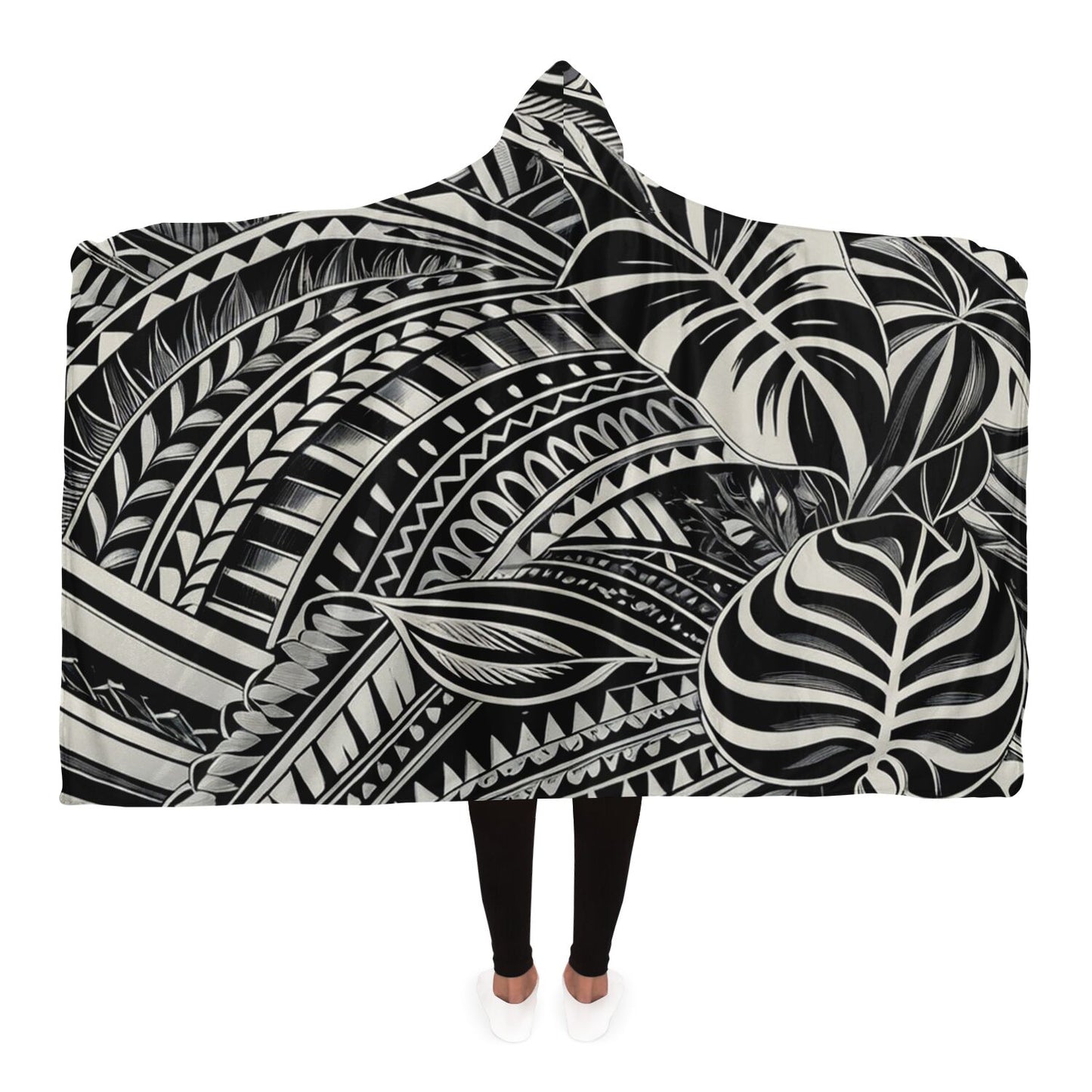 Tribal Hooded Blanket - Poly-Tattoo, Silver