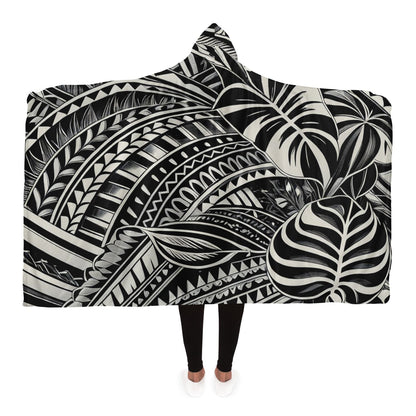 Tribal Hooded Blanket - Poly-Tattoo, Silver