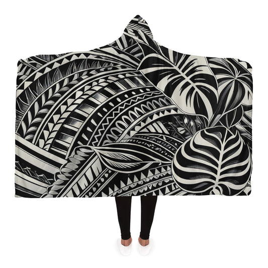 Tribal Hooded Blanket - Poly-Tattoo, Silver